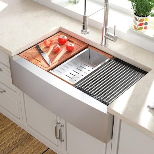 Lordear 36 Farmhouse Sink Stainless Steel 36' x 22' Farmhouse Kitchen Sink Ledge Workstation 16 Gauge Single Bowl Apron Front Farm Sinks Basin, 9' Apron Height
