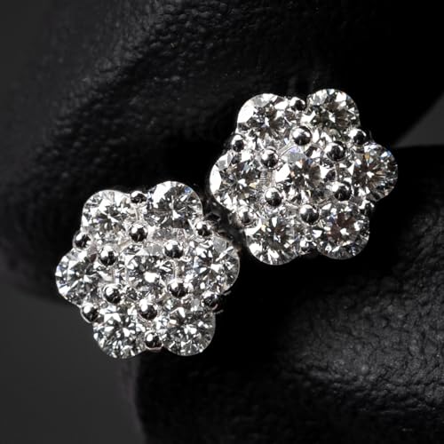 Mens Women's Brilliant 925 Sterling Silver Flower Cluster Honey Comb Set Iced Cz Round Screw Back Stud Circle Hip Hop Hypoallergenic Cubic Zirconia Earrings2