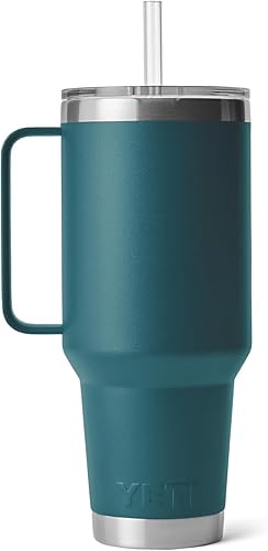 Miniatura 5 de YETI Rambler - Vaso de agua con asa y tapa con popote, de 42 onzas, con aislamiento al vacío con asa, acero inoxidable, color verde azulado agave