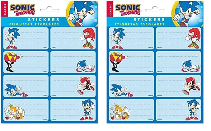 Étiquettes Autocollantes Sonic The Hedgehog - Pack De 16 - 8x4 Cm Pour Scolaire Ou Cadeaux