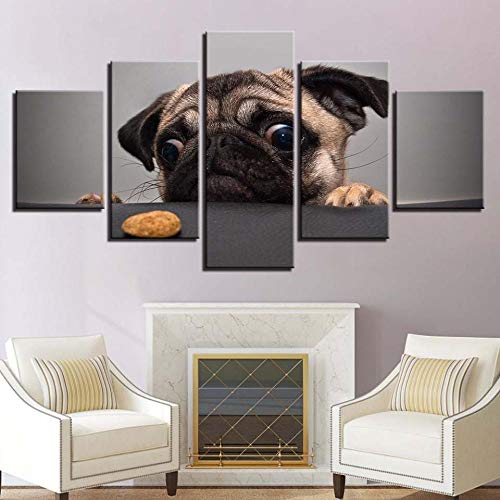 Tableau mural chiot affamé impression sur toile décorative 5 pièces et image sur verre
