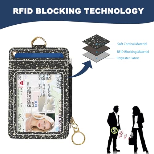 Image of Slim Wallet Credit Card Holder, Moon and Sun Face, RFID Wallet Women Cute Small Front Pocket Wallet With Zipper, PU Leather Thin travel RFID Blocking Card Case ID Window,Ladies Gifts