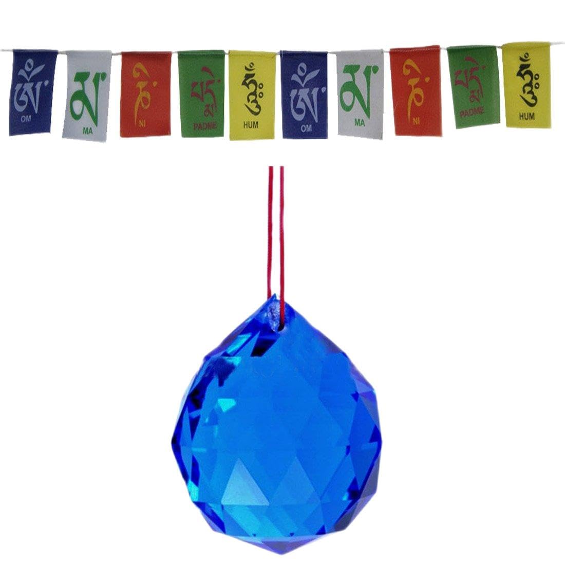 Divya Mantra Combo of Blue Crystal Sun Catcher Hanging and Prayer Flag for Car-image-8