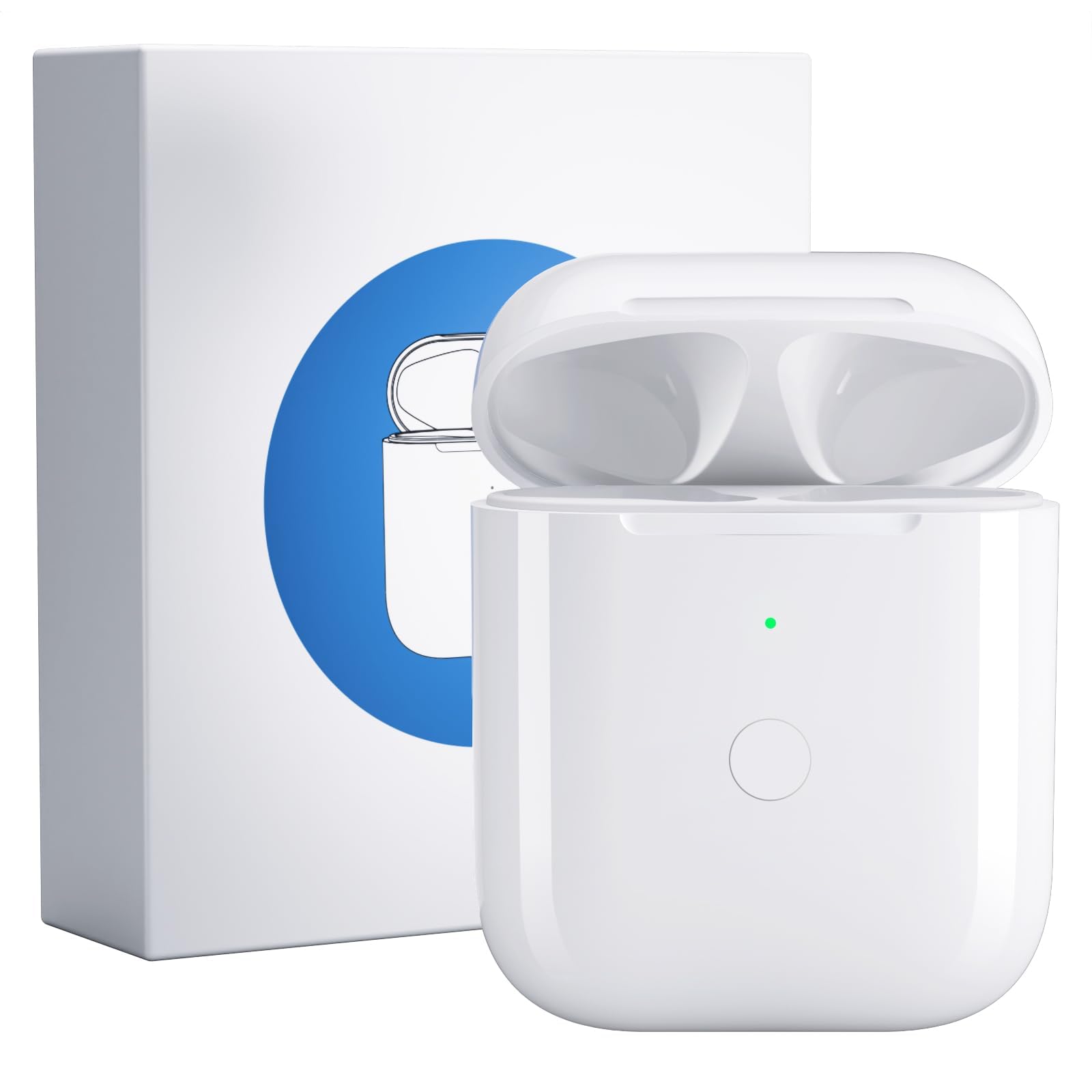Uluck Custodia di ricarica wireless compatibile con Airpods 1 e 2 generazione, 700 mAh, ricambio originale, pulsante di sincronizzazione di accoppiamento Bluetooth
