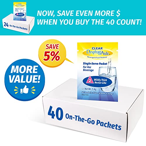 Clear DysphagiAide Instant Beverage and Food Thickener Packets, 24 Count, Level 2-Nectar Thick