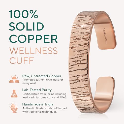 Image of TheraCopper Pure Copper Bracelets for Women & Men, Cuff | 100% Real Copper Bracelet for Men & Women - Raw, Solid & Uncoated, Authentic Tibetan Handmade Jewelry, Adjustable Cuff Bangle