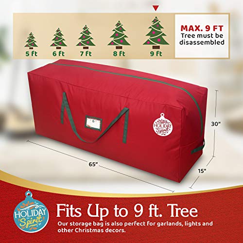 Holiday Spirit Christmas Tree Storage Bag, Heavy-Duty 600D Oxford Material With Durable Reinforced Handles & Zipper, Waterproof Dust Protection (Red, Fits A 9Ft Tree) #TOP3