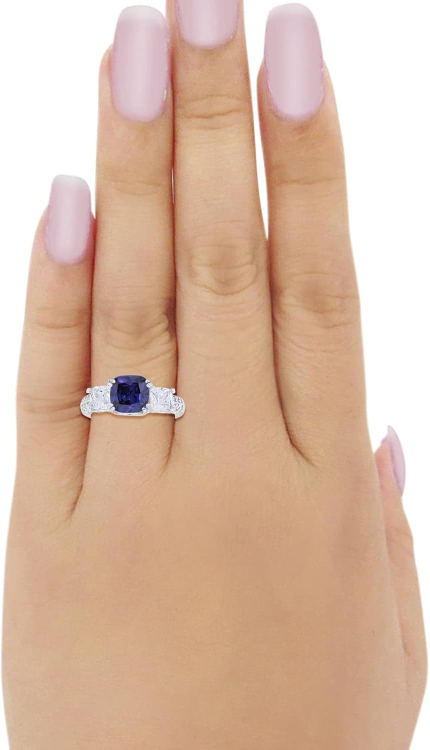 Blue Apple Co. Three Stone Cushion Cut Wedding Engagement Ring Round Cubic Zirconia 925 Sterling Silver