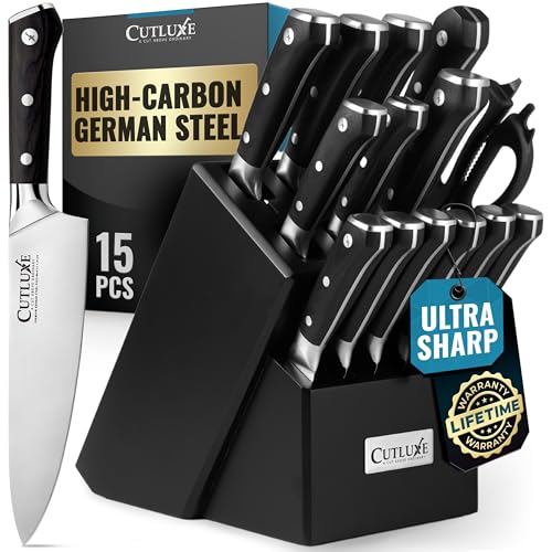 Cutluxe 15-Piece Knife Set – Premium Black Wood Block –