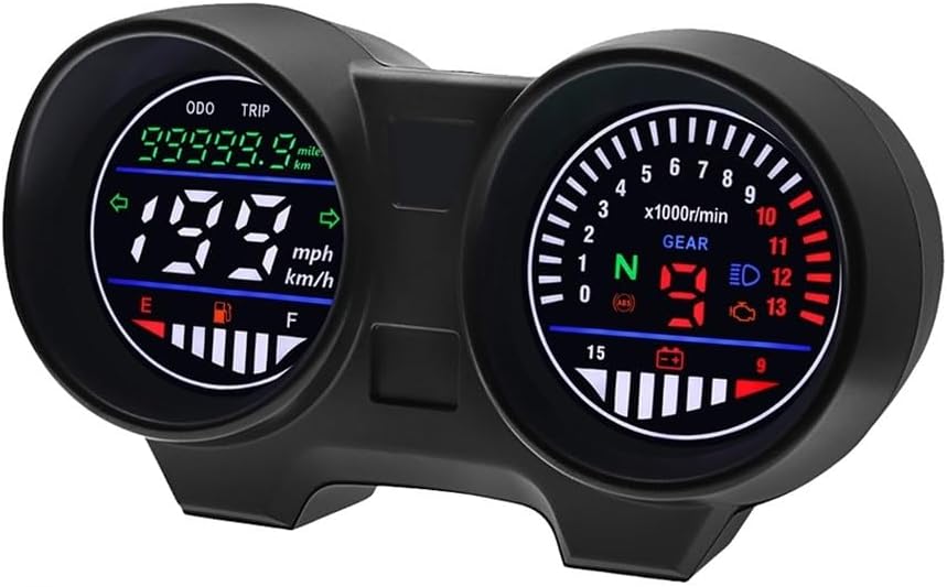 Speedometer Gauge Motorcycle Digital Dashboard Speedometer Mileage Oil Level Indication Battery Voltage High Beam MPH/KMH for Titan 150