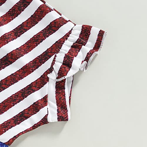 4Th Of July Infant Baby Girls Clothes Letter Print Romper Red White Blue Tie-Dye Print Shorts Headband 3Pcs Sets (White, 3-6 Months) #TOP5