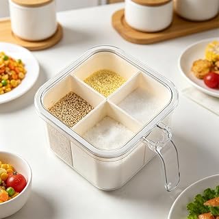 Plastic Seasoning Box Set, Kitchen Spice Jars with Lids, Condiment Storage Containers for Salt, Pepper, MSG and Seasoning Organizer