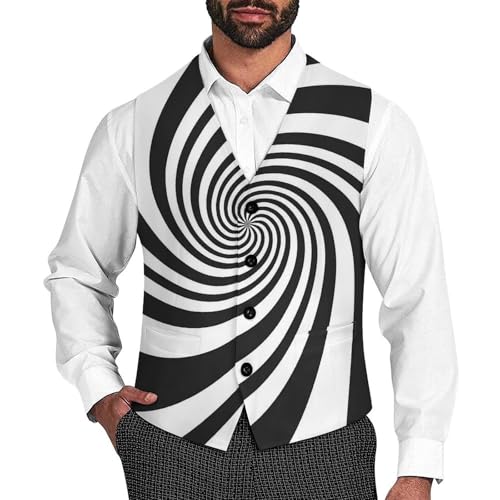 Psychedelic Spiral with Swirl Men's Suit Vest Slim Fit V-Ncek Waistcoat Business Casual Vest