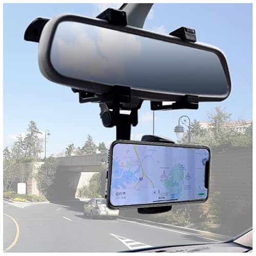 VAGURFO Rear View Mirror Phone Holder Mount, Car Phone Mount- Phone Bracket, Phone Stand with 270° Swivel and Adjustable Clips, Universal Smartphone Cradle, Black