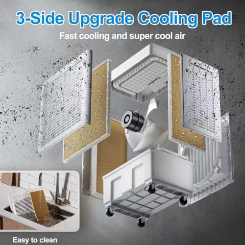 Large Windowless Portable Air Conditioner, 3 in 1 Evaporative Swamp Cooler with Remote, Hoseless Ventless Fan Ac Unit, 7H Timer, 8 Gal Water Tank, 4 Ice Box for Garage, Bedroom Home Outdoor