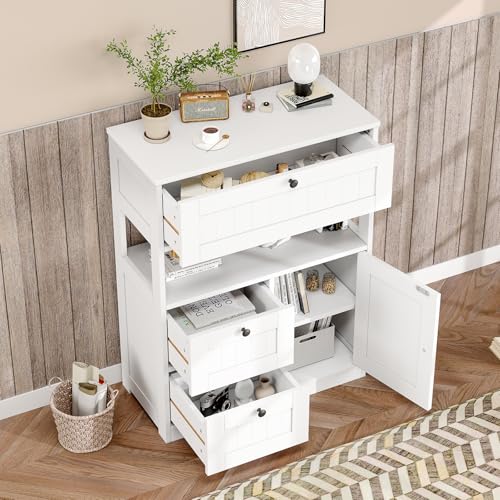Bathroom Cabinet, Modern Bathroom Floor Storage Cabinet Organizer with 1 Door and 3 Drawers, Freestanding Cupboard for Kitchen/Living Room Use - Image 5