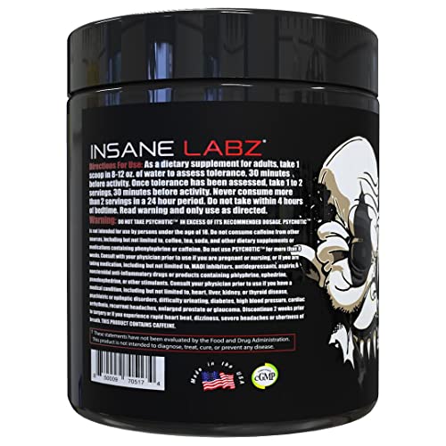 Image of Insane Labz Psychotic Black Edition Mid Stimulant Pre Workout Powder, Energy Focus Pumps, Loaded with Creatine Beta Alanine Taurine Fueled by AMPiberry, 35 Servings (Watermelon)