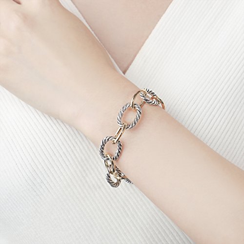 UNY JEWEL Twisted Cable Wire Link Chain Bracelet Two Tone Designer Brand Inspired Women Jewelry Valentine (2 Tone)4