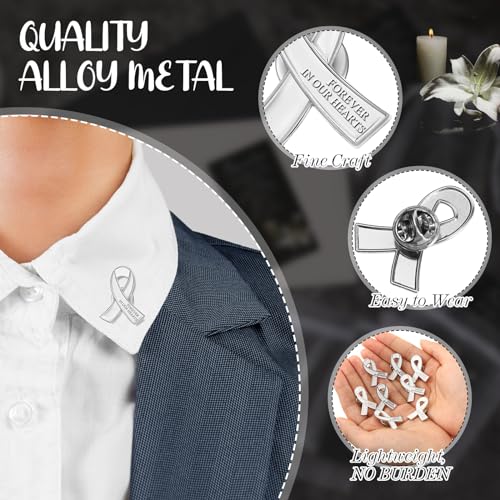 Image of Unittype 60 Set Funeral Ribbon Pins Awareness Lapel Pin | Memorial Pins Remembrance Ribbon Brooch with Prayer Cards Organza Bags for Women Men