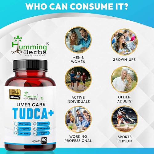 Image of Humming Herbs Liver Care Tudca+ 7 In 1 Formula Blend Of Tudca, L-Arginine, Milk Thistle, Dandelion, Ashwagandha, Panax Ginseng, Astragalus Root-180 Cap, Pack Of 2