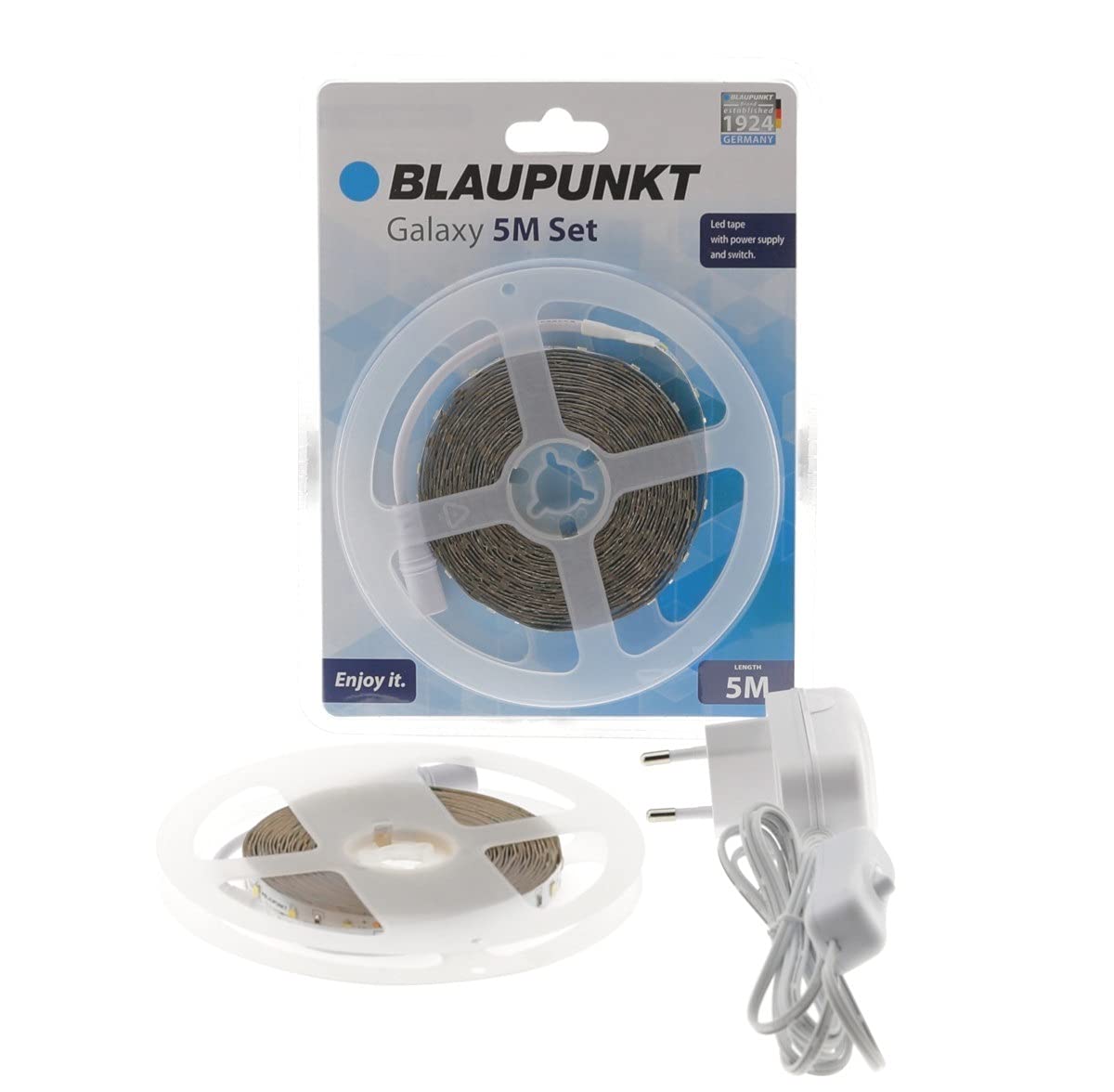 Blaupunkt Strip LED Galaxy 5m - specjalna atmosfera listwa świetlna - chłodna biel 6000K, idealna taśma do oświetlenia salonu, kuchni, sypialni, korytarza, 12 V, Plug & Play