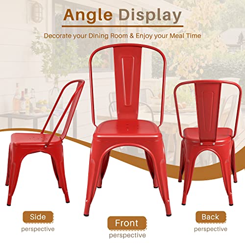 Image of Furmax Metal Dining Chair Indoor Outdoor Use Stackable Classic Trattoria Chair Chic Dining Bistro Cafe Side Metal Chairs Set of 4 (Cerise)