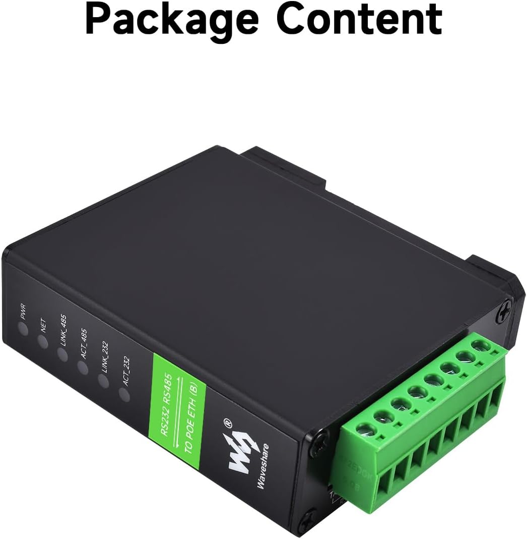 Waveshare RS232 RS485 to RJ45 Ethernet Serial Server, RS232 and RS485 Dual Channels Independent Operation, Dual Ethernet Ports, PoE Network Port