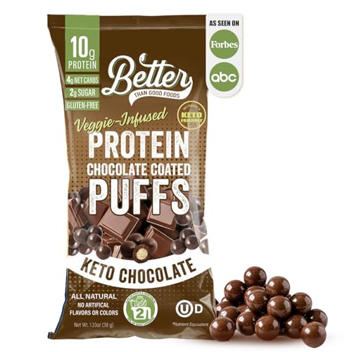Better Than Good Savory Keto Chocolate Protein Puffs – Gluten-Free, Low Calorie, High Protein, Low Carb, Paleo, Sugar-Free Healthy Organic Snacks for Kids & Diabetics | No Artificial Flavors (12-Pack)