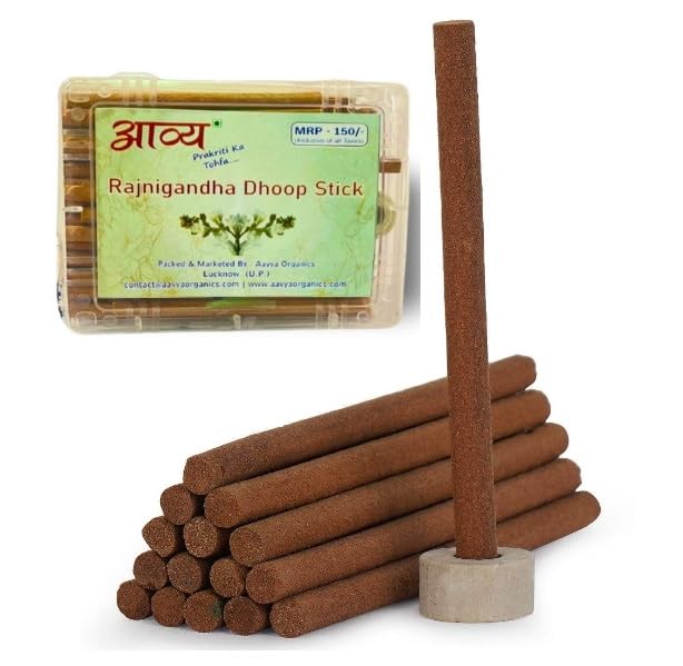 Aavya Organics Rajnigandha Flavour Incense Dhoop Sticks Pack of 200 Gm Dhup Batti with Holder, Agarbatti, Incense Stick, Sandal, Cones, Cup, Sambrani for Pooja, Meditation, Prarthan, Yoga||4 cms