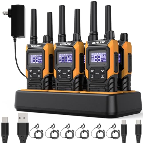 Image of KETELESE T4 Waterproof Radios Walkie Talkies 6 Pack, IP67 FRS Two Way Radio with Headsets and Charging Base, NOAA Weather Alert,PTT,Group,VOX