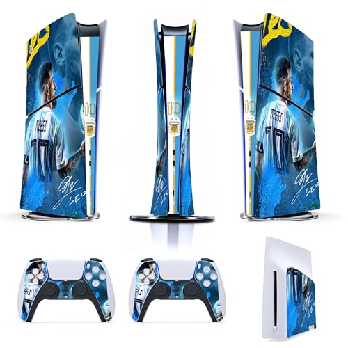 Skin Cover Adesiva Compatibile per PS5 SLIM – Utilizzabile per entrambe le versioni DIGITAL e DISK – Console e Controller - Vinile Opaco HD Removibile (D055 - Leo Messi)