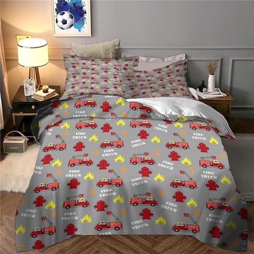Housse de Couette Camion de Pompiers Inaltérable avec Fermeture Éclair Invisible