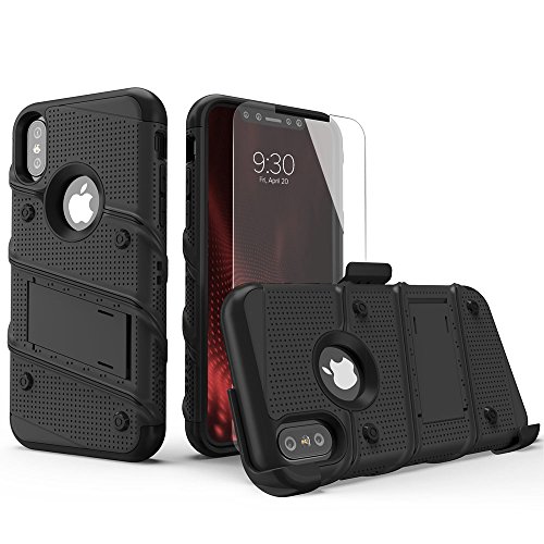 Zizo Bolt Series For Iphone Xs Max Case Military Grade Drop Tested With Tempered Glass Screen Protector, Holster, Kickstand Black/Black #TOP1