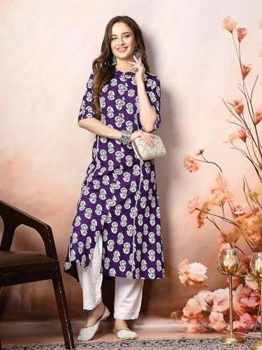 Image of Stylum Women's Pink Floral Printed Rayon A-Line Kurta