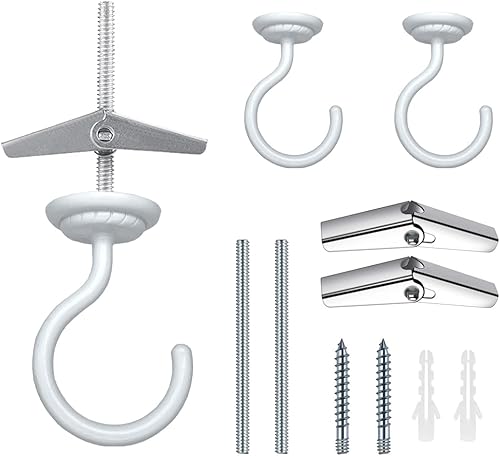 2 juegos de ganchos grandes para techo, ganchos resistentes con accesorios para colgar plantas, campanillas de viento, accesorios de luz, red de