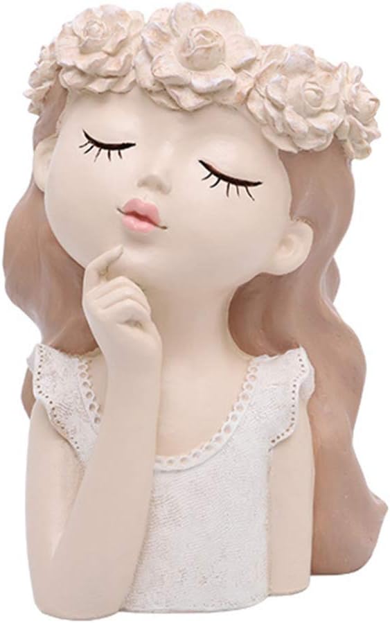 DOITOOL Planter Resin Girl Statue Vase Sculpture Planter Decorative Flowerpot Plant Container Plant Vase for Desktop Garden Table Decor