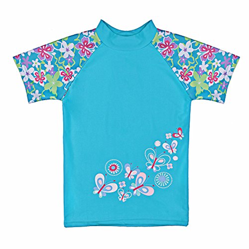 Tfjh E Girls Swimsuit Kids Short Sleeve Swimwear Upf 50+ Uv Blue 8-9 Years 10A #TOP1