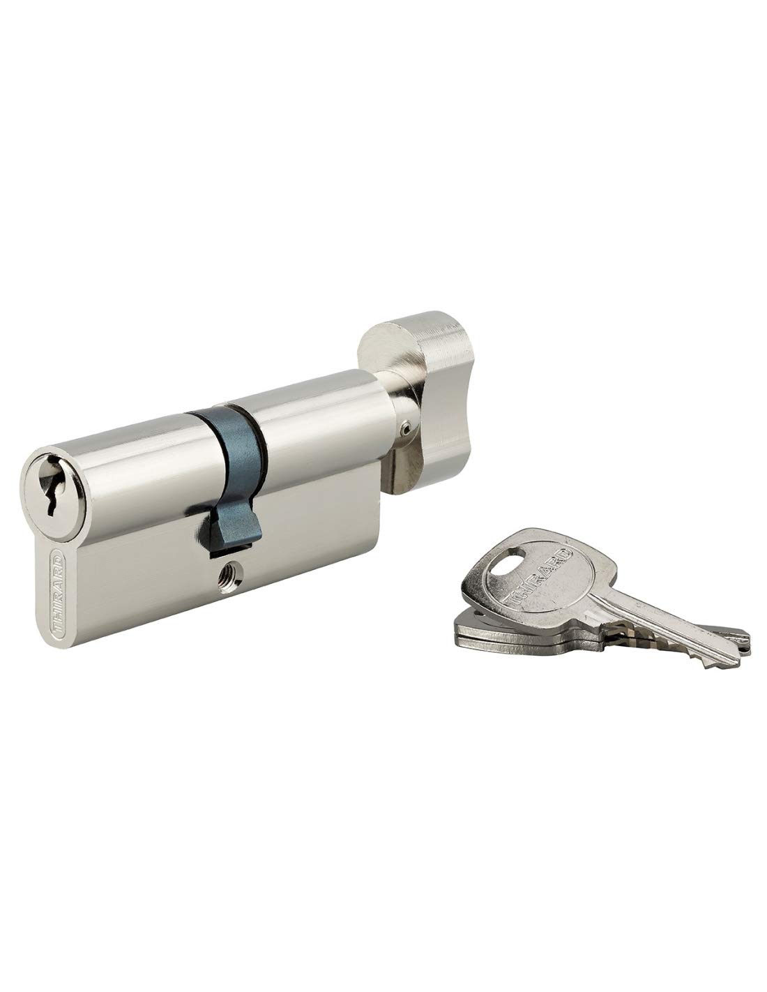 STD Profile Button Lock Cylinder 40 x 40 mm, Security System 1 Entry Brass Nickel Finish, for Entrance Door, Made in France
