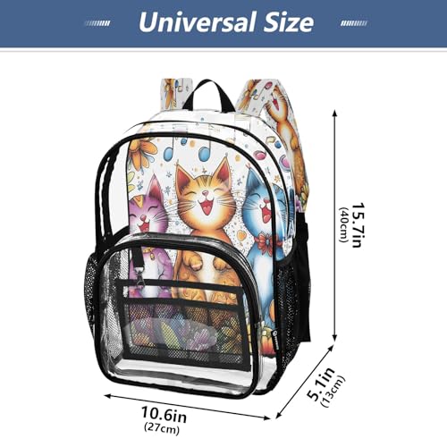 Clear Backpack for School Three Singing Cats Transparent Bookbag for Girls See Through PVC Boy Backpacks4