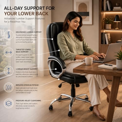 Image of GOYALSON Ergonomic Office Chair | Leatherette Chair with Adjustable Height | 360 Revovling Chair| Comfortable Padded Seating /Suitable for Office /Study High Back Revolving Chair