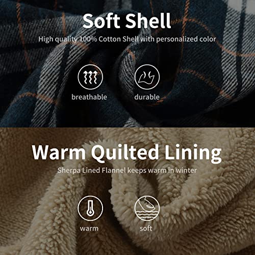Image of Men's Cotton Plaid Shirt Jacket Fleece Flannel Sherpa Button Down