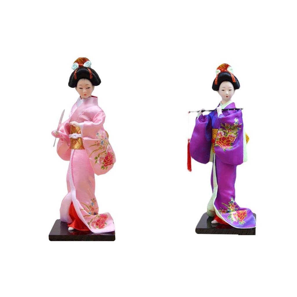 Poupée Japonaise Geisha En Kimono - 27.9 Cm, Faite Main En Bois Et Résine, Décoration Bureau Ou Cadeau - 5