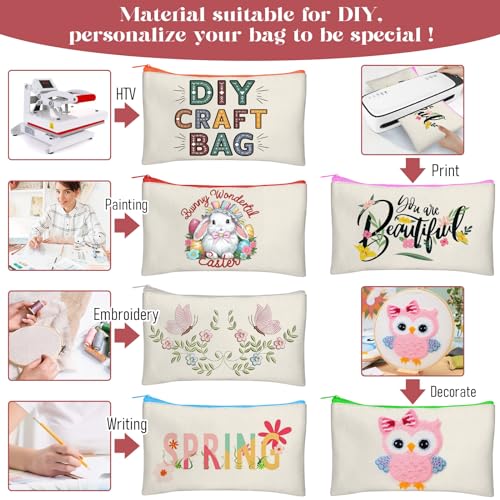 Legigo 10 Pack Blank DIY Craft Bag Canvas Pen Case Blank Makeup Bags - Canvas Pencil Bag Cotton Canvas Cosmetic Bag Multi-Purpose Travel Cosmetic Bag 8.3 × 5 Inch (10 Beige Color Zipper) - Thumbnail 6