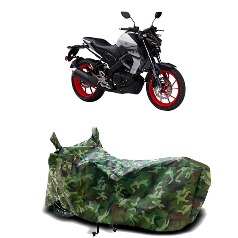 Image of DUFFEL-100% Heat Protection Two Wheeler Bike /Scooty Body Cover for Yamaha MT 15 New BS6 Water Resistance /UV-Rays /Birds Dropping /Scratchproof /Dust Proof /Waterproof[Green Jungle Print]