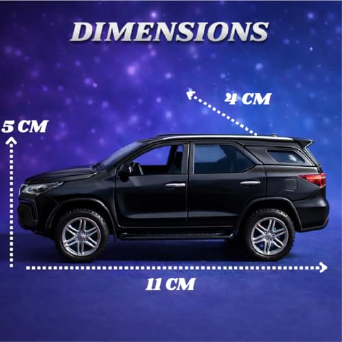 Image of Pringo Fortuner Toy Car for Kids | 1:36 Scale Diecast Pull Back Metal SUV Car | Openable Doors, Boot, Light & Sound | Toyota Fortuner SUV | Gift Toy for Boys 3+ Years | Black