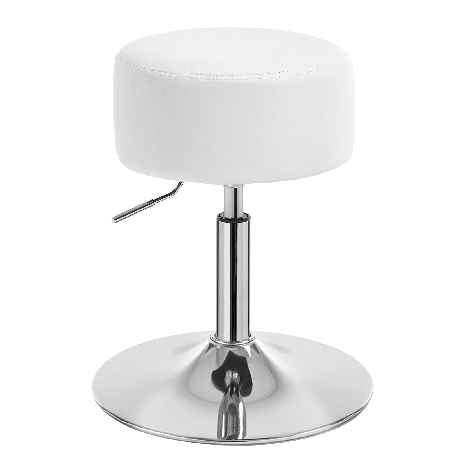 WOLTU Tabouret Coiffeuse, Tabouret de Maquillage, Réglable en Hauteur 44-56cm, Pivotant, Siège Rembourré, Tabouret de Bar Bas Rond pour Salon, Chambre à Coucher, Similicuir, Blanc