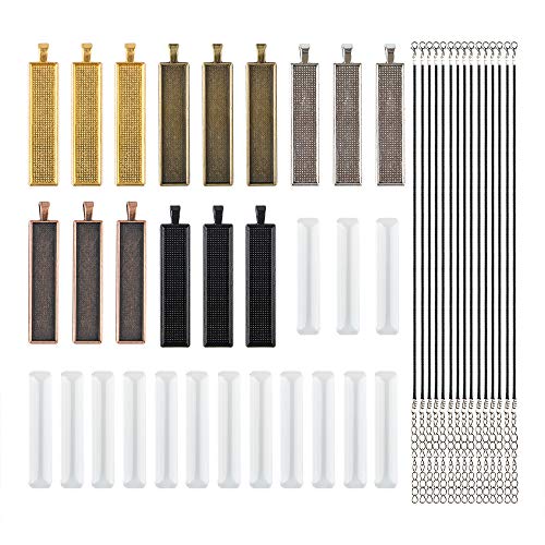 AFUNTA-15 bandejas rectangulares con 15 baldosas de vidrio y 15 cuerdas de collar ajustables para hacer regalos de bricolaje, 5 bandejas colgantes en diferentes colores