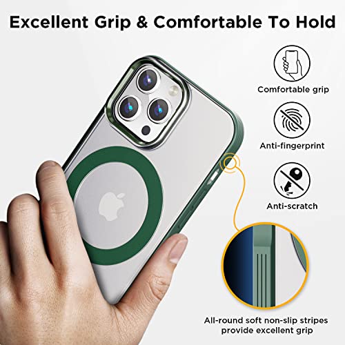 Magnetic Bumper Case For Iphone 14 Pro Case With Magsafe, [Strong Magnet] [12Ft Military Grade Protection] Slim Translucent Matte Mag Safe Phone Cover For (Apple 14Pro, Frosted Alpine Green) #TOP3