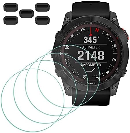 Screen Protector for Garmin fenix 7X/ 7X Sapphire Solar Smartwatch [4 Pcs] + Anti-dust Plugs 5Pcs, Tempered Glass 9H Hardness Bubble Free Film Ultra-Thin Protective Cover