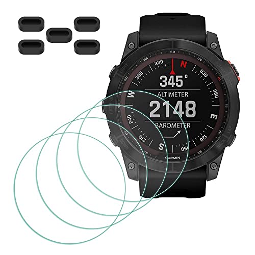 MTHGH Protector de pantalla Compatible con Garmin fenix 7X/ 7X Solar/ 7X Sapphire Solar [4 piezas] + tapones antipolvo 5 piezas, Dureza 9H templado libre de burbujas cubierta protectora